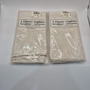 (7) Bardwil Linens Dinner Napkins 17x17 Ivory Gold Accent - Vintage